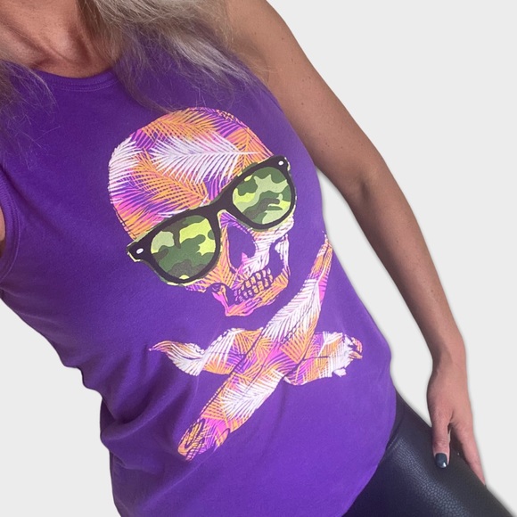 Boho Hippie Skeleton Camo Purple Tank Sz XS/S - Picture 2 of 8